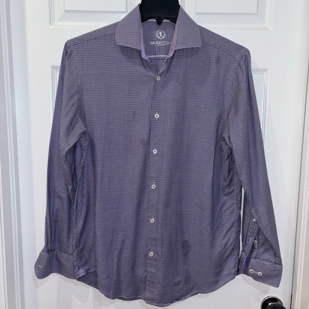 BUGatchi LS Button Down purple and black houndstooth shirt SZ 16/40 - Picture 3 of 8